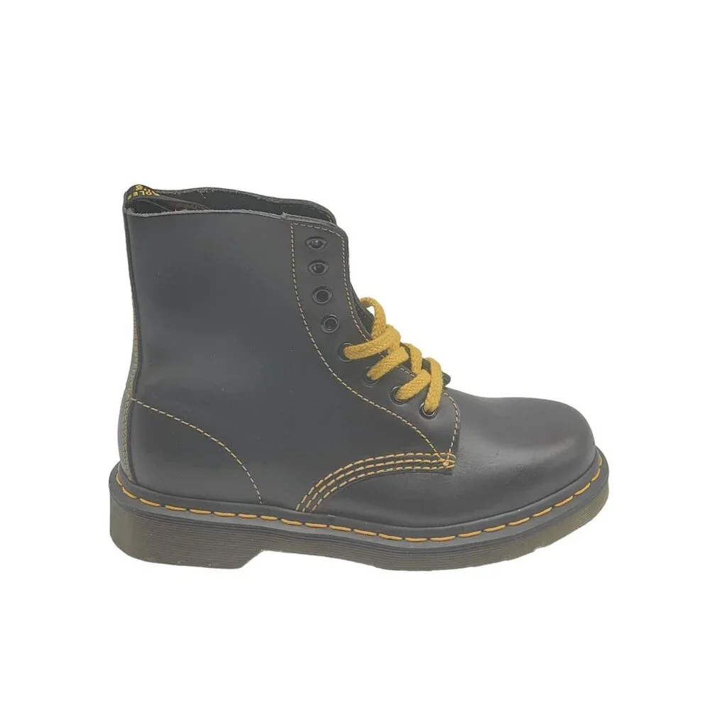 Dr. Martens 1460 Pascal Yellow‎ Stitch Black Leather Men Boots Size 5